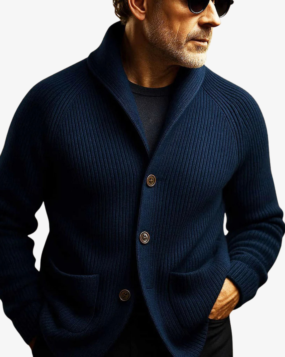 Rowan | Men's Ribbed Knit Shawl Collar Cardigan