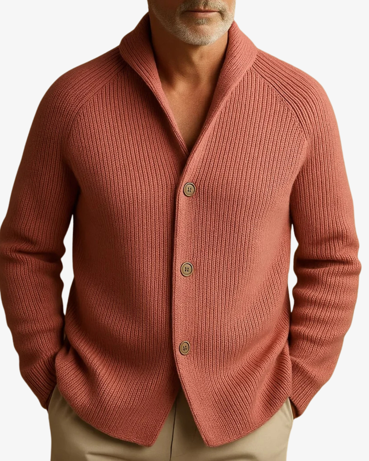 Rowan | Men's Ribbed Knit Shawl Collar Cardigan