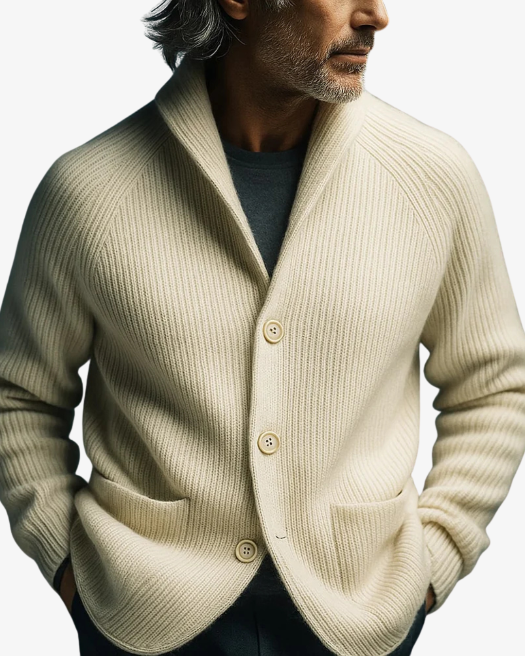 Rowan | Men's Ribbed Knit Shawl Collar Cardigan