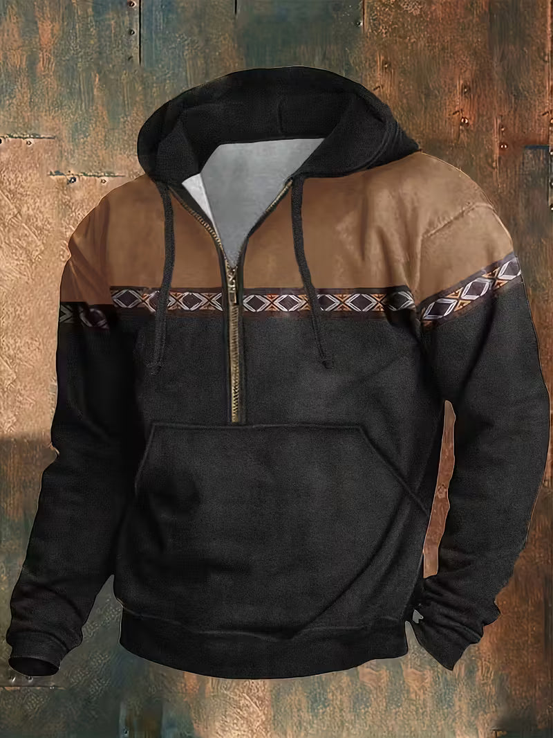 Anselm | Men’s Half Zip Hooded Sweatshirt with Pouch Pocket