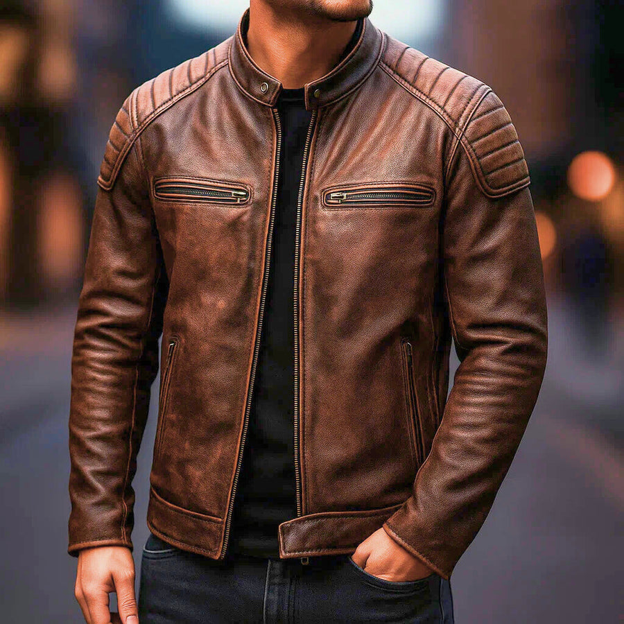 Silas | Men’s Faux Leather Biker Jacket with Padded Shoulders
