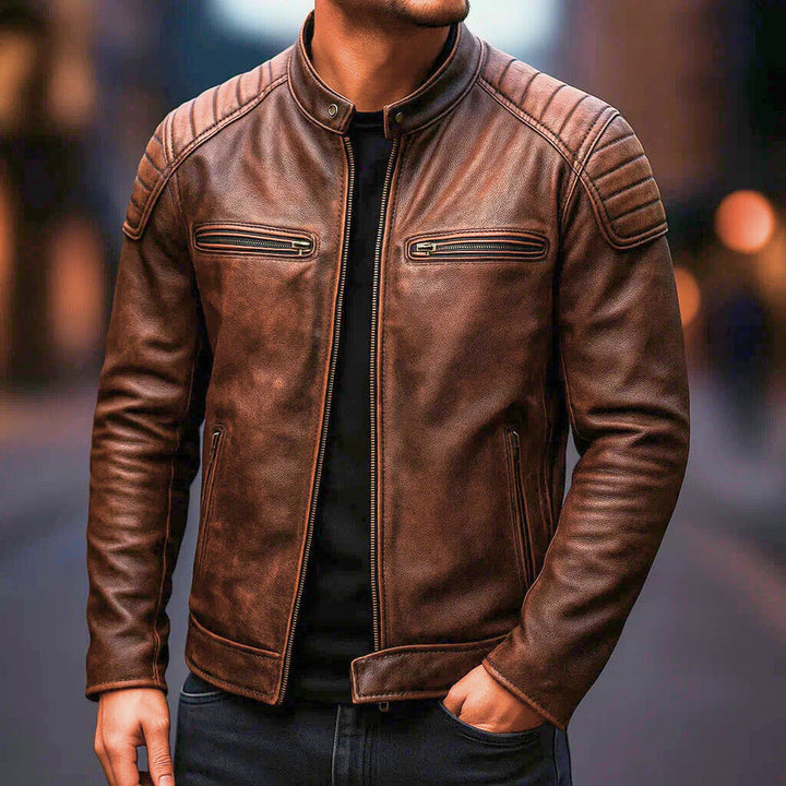 Silas | Men’s Faux Leather Biker Jacket with Padded Shoulders