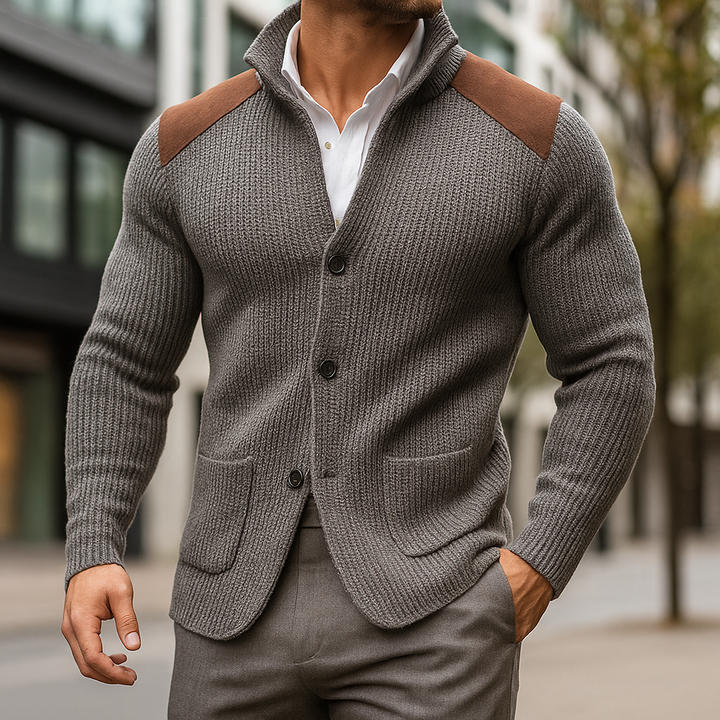 Sebastian | Men's Sweater Blazer Cardigan with Suede Shoulder Patches
