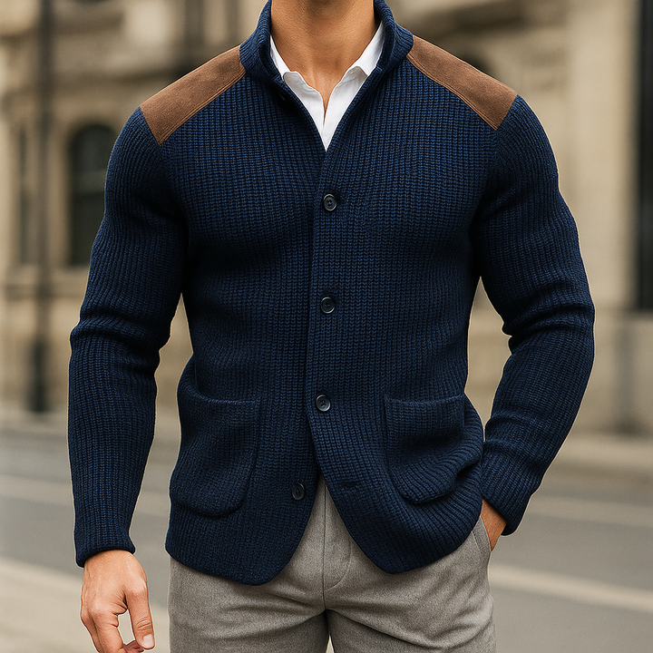 Sebastian | Men's Sweater Blazer Cardigan with Suede Shoulder Patches