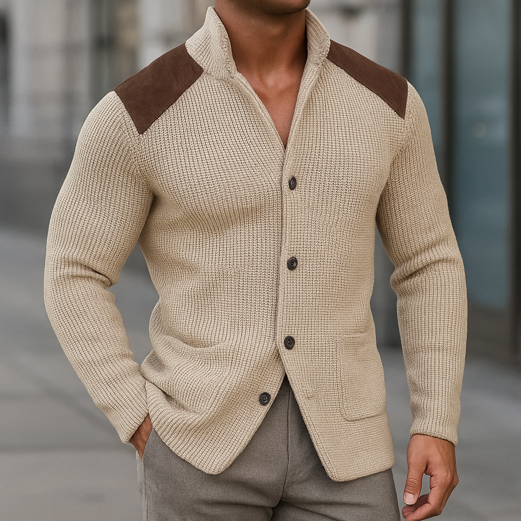 Sebastian | Men's Sweater Blazer Cardigan with Suede Shoulder Patches