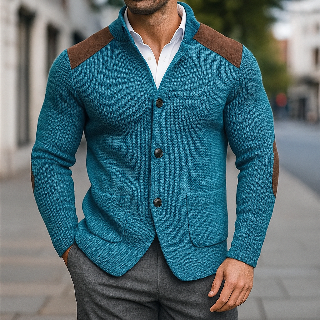 Sebastian | Men's Sweater Blazer Cardigan with Suede Shoulder Patches