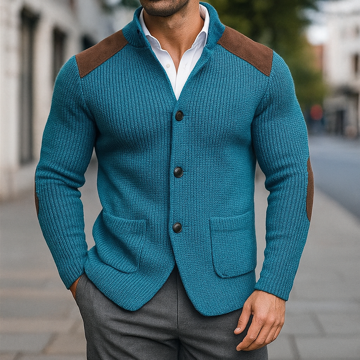 Sebastian | Men's Sweater Blazer Cardigan with Suede Shoulder Patches