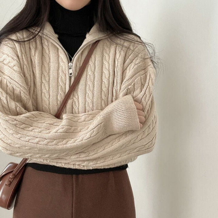 Ottilie | Women’s Cropped Cable Knit Quarter Zip Sweater