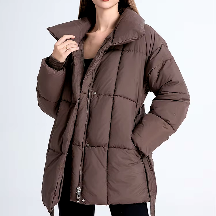 Cordelia | Women's Belted Quilted Puffer Jacket with Funnel Collar