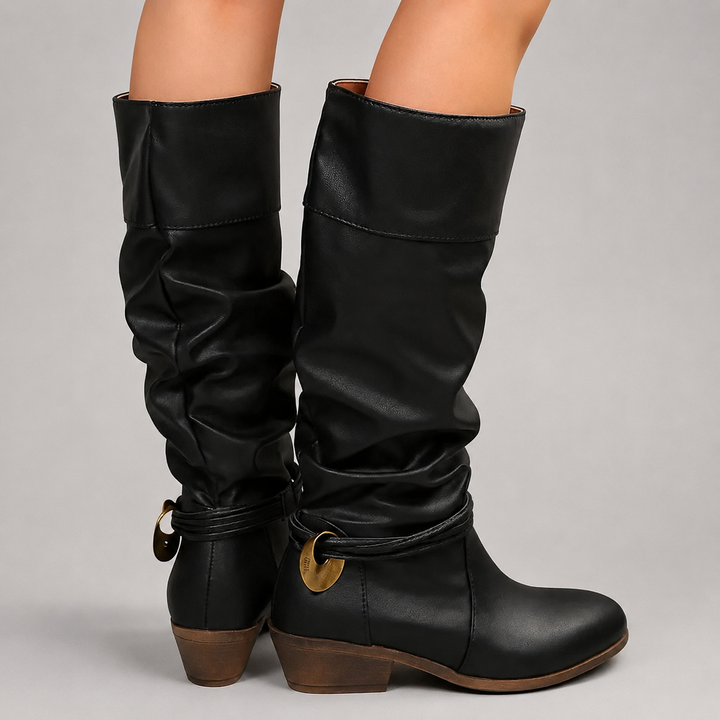 Brooklynne | Women's Black Slouch Knee High Boots