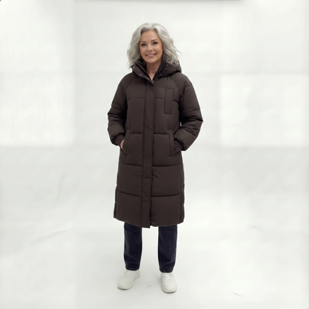 Margot | Women's Hooded Long Puffer Coat with Ribbed Cuffs
