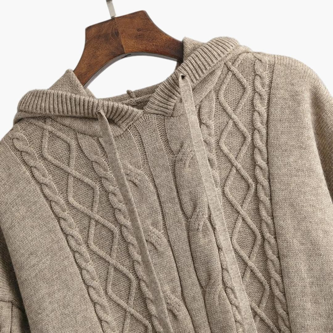 Delphine | Women's Cable Knit Hoodie Sweater Wide Leg Pants Set