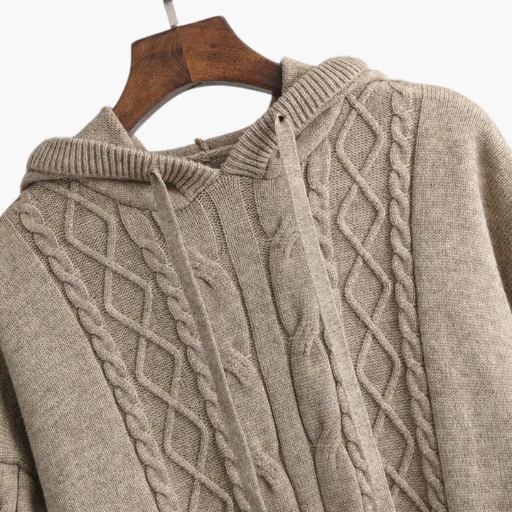Delphine | Women's Cable Knit Hoodie Sweater Wide Leg Pants Set