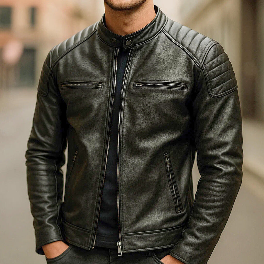 Silas | Men’s Faux Leather Biker Jacket with Padded Shoulders