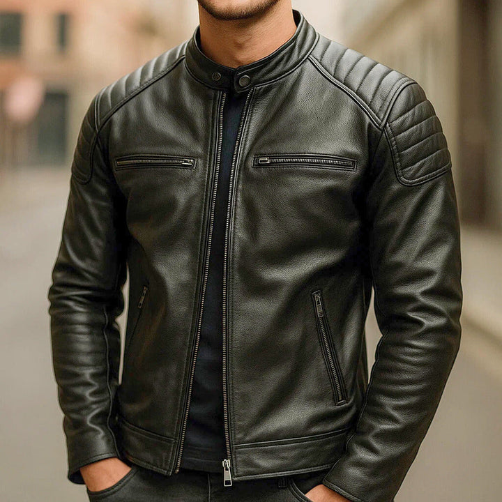 Silas | Men’s Faux Leather Biker Jacket with Padded Shoulders