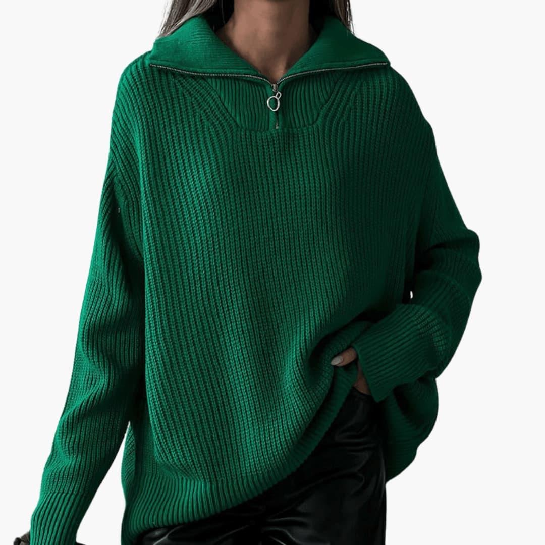 Antonia | Women's Chunky Knit Half Zip Cropped Sweater