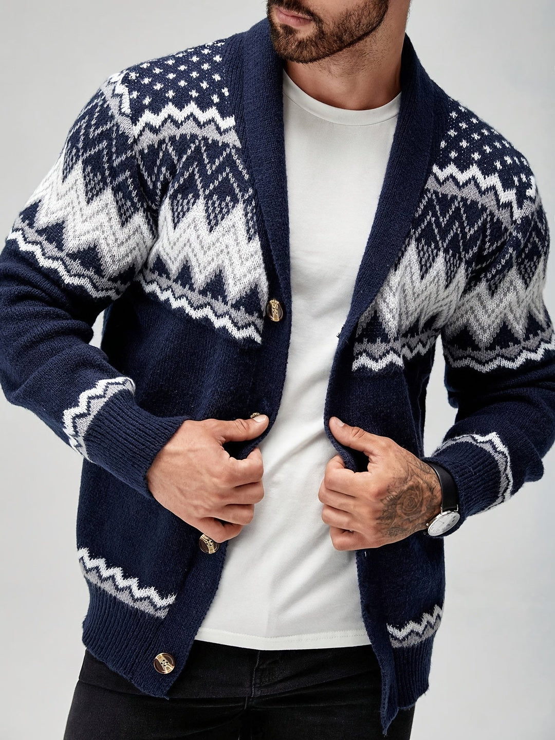 Anders | Men's Fair Isle Shawl Collar Button-Front Cardigan