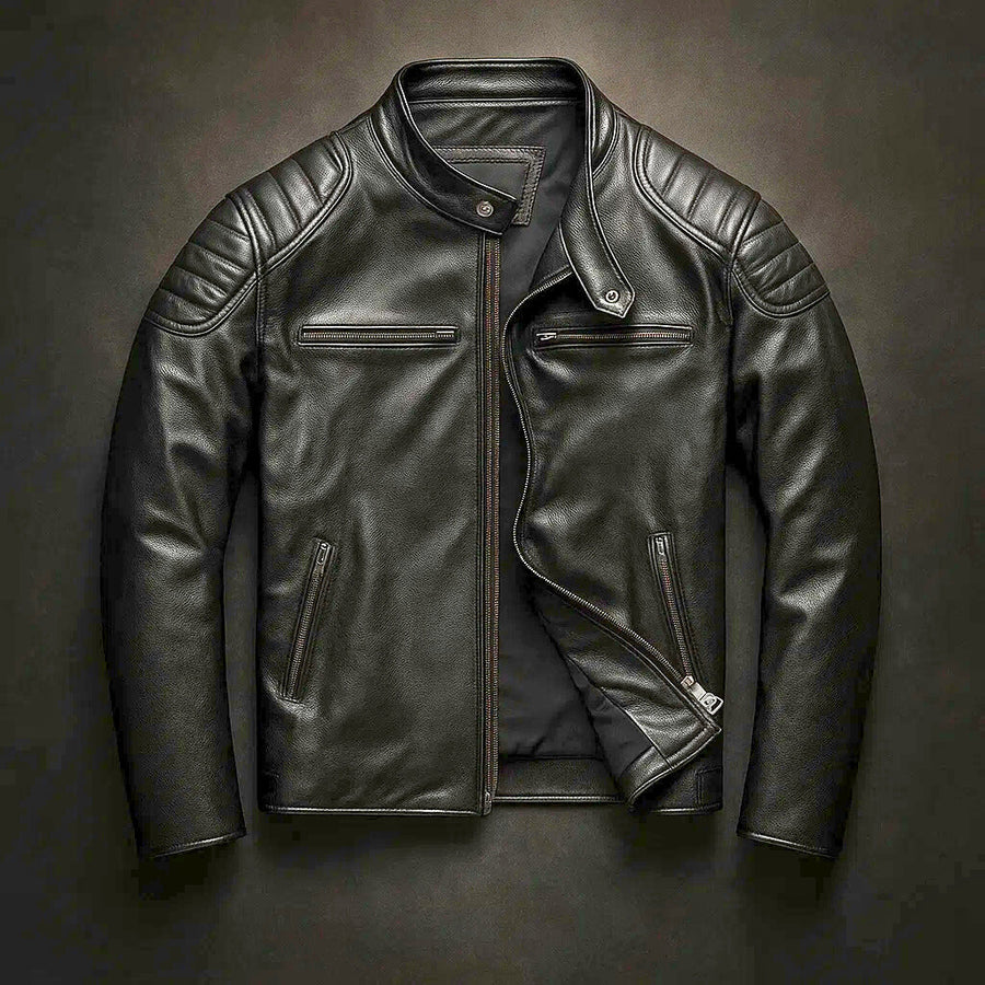 Silas | Men’s Faux Leather Biker Jacket with Padded Shoulders