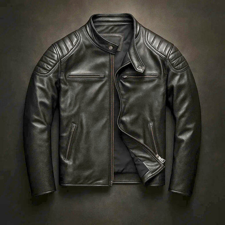 Silas | Men’s Faux Leather Biker Jacket with Padded Shoulders
