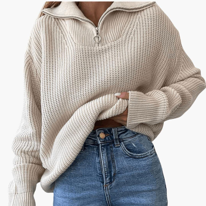 Antonia | Women's Chunky Knit Half Zip Cropped Sweater
