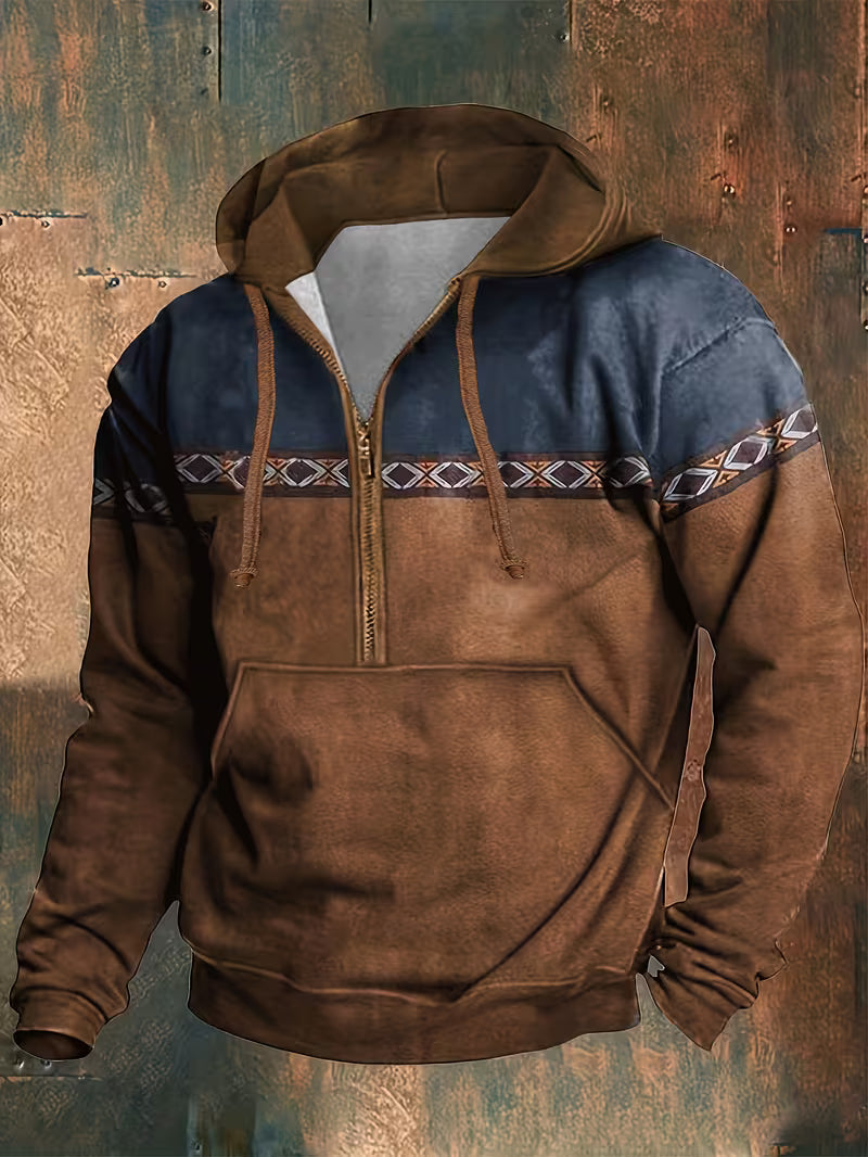 Anselm | Men’s Half Zip Hooded Sweatshirt with Pouch Pocket