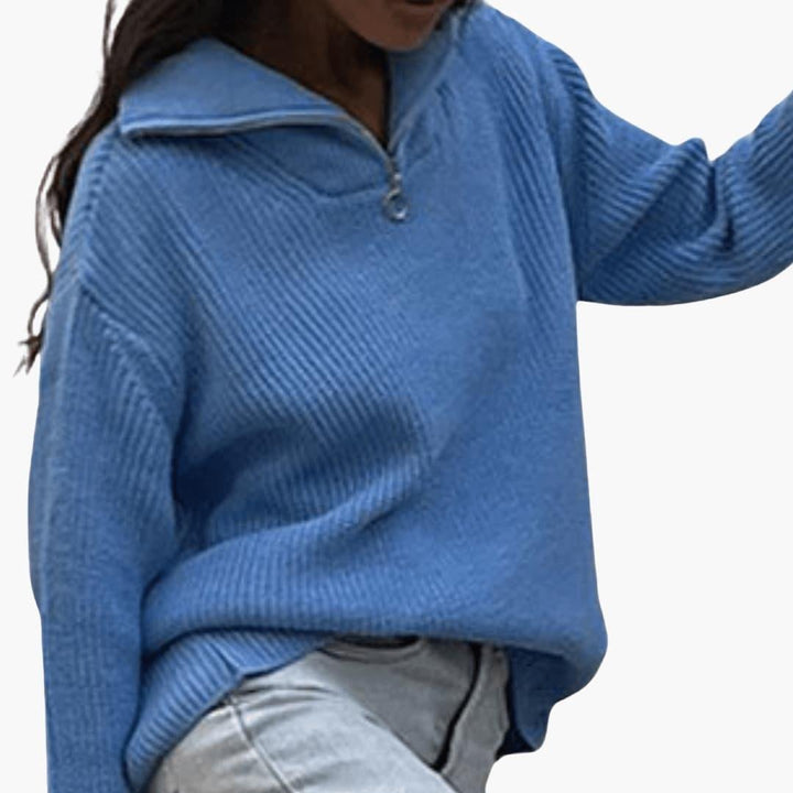 Antonia | Women's Chunky Knit Half Zip Cropped Sweater