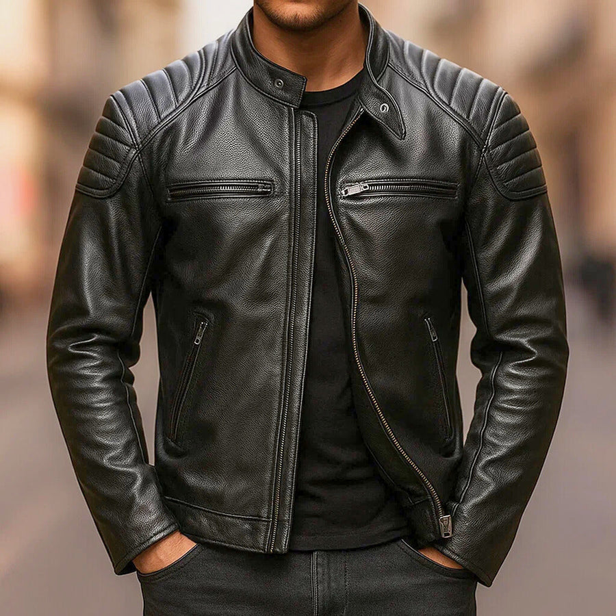 Silas | Men’s Faux Leather Biker Jacket with Padded Shoulders