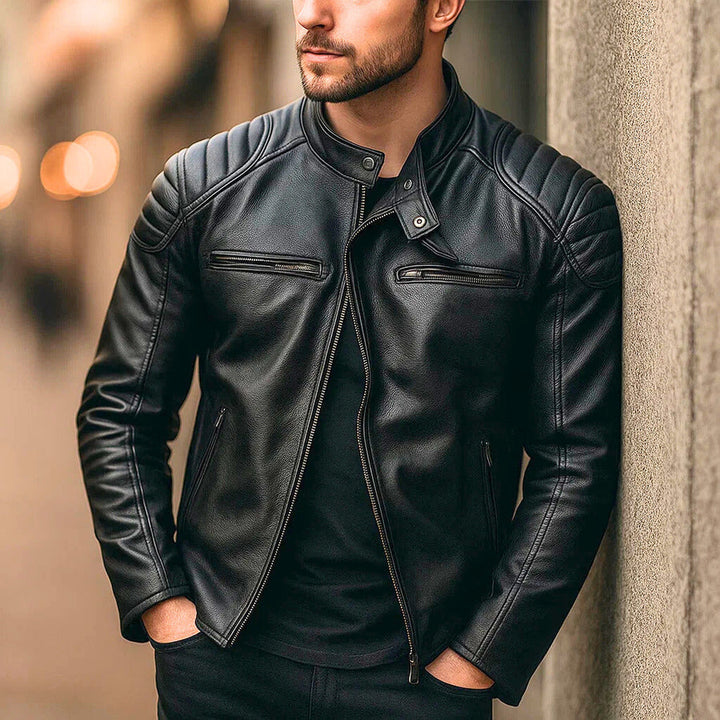 Silas | Men’s Faux Leather Biker Jacket with Padded Shoulders