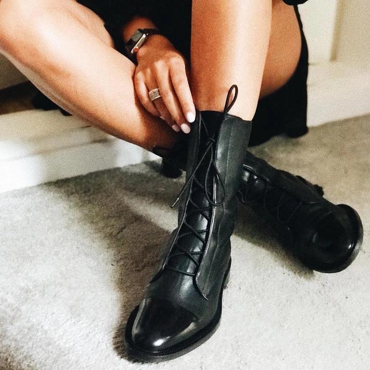 Petra | Women's Toe Cap Leather Lace Up Combat Boots