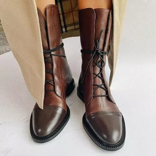 Petra | Women's Toe Cap Leather Lace Up Combat Boots