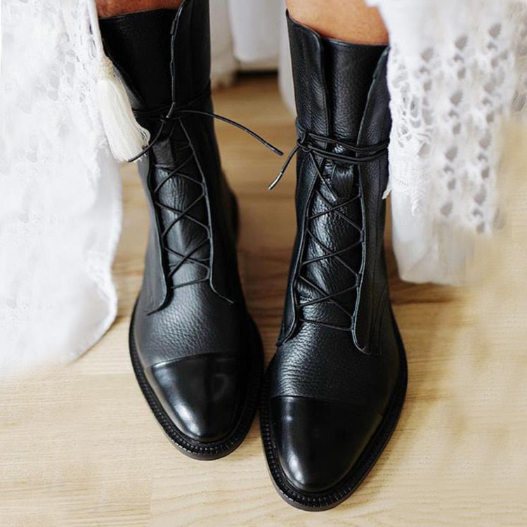 Petra | Women's Toe Cap Leather Lace Up Combat Boots