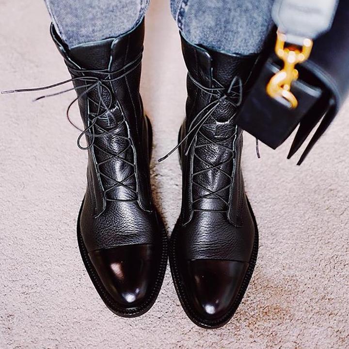 Petra | Women's Toe Cap Leather Lace Up Combat Boots