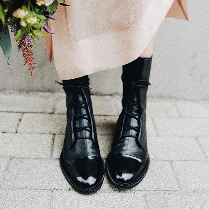 Petra | Women's Toe Cap Leather Lace Up Combat Boots