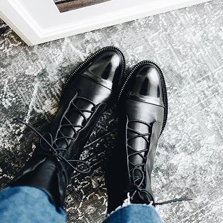 Petra | Women's Toe Cap Leather Lace Up Combat Boots