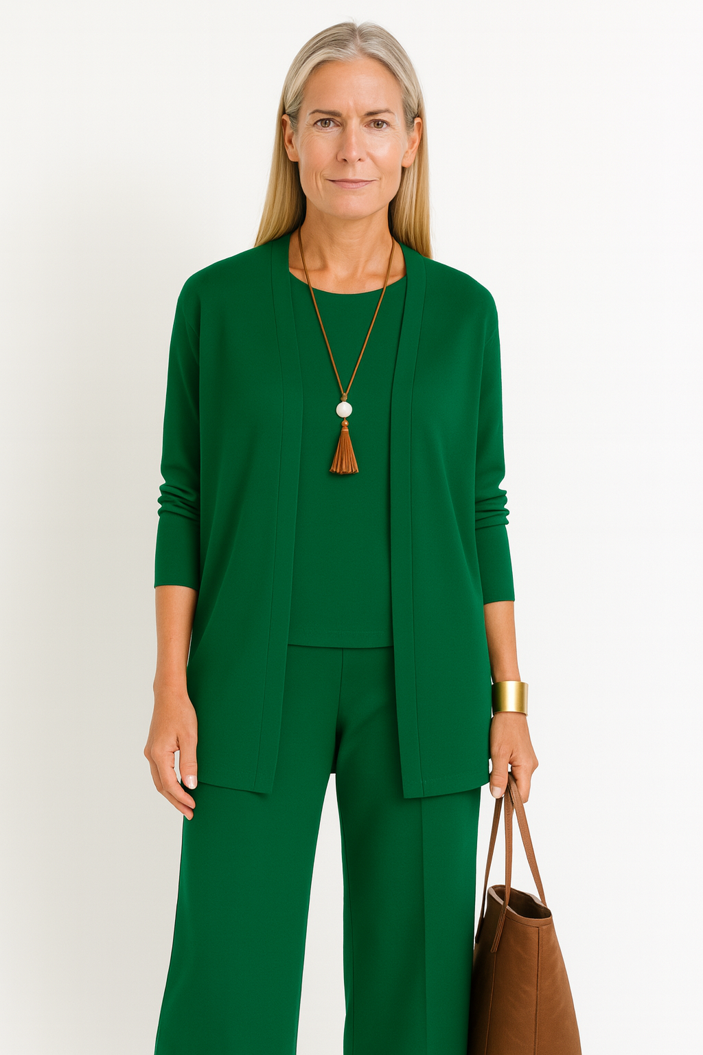 Longline Cardigan Wide Leg Trouser Three Piece Set Women