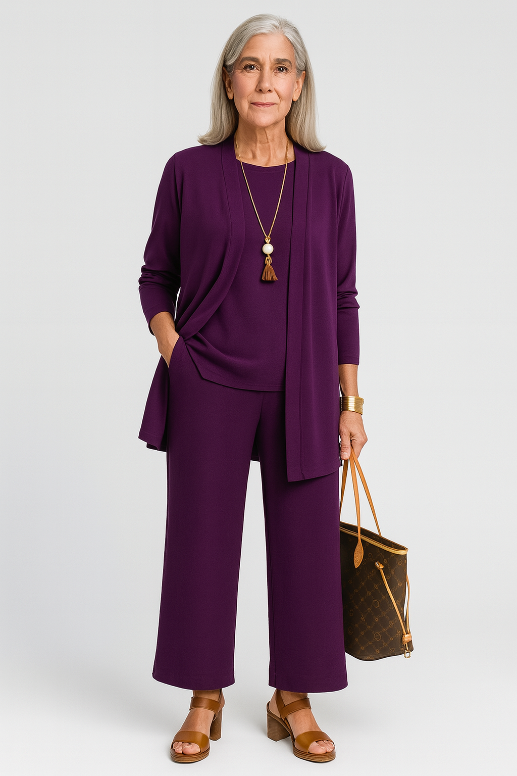 Longline Cardigan Wide Leg Trouser Three Piece Set Women