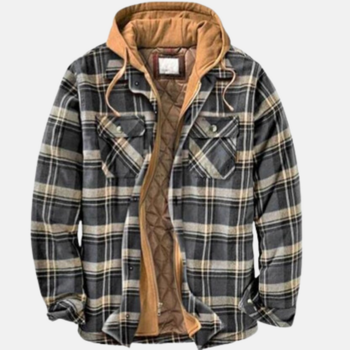 Jasper | Men's Hooded Plaid Flannel Shirt Jacket with Quilted Lining