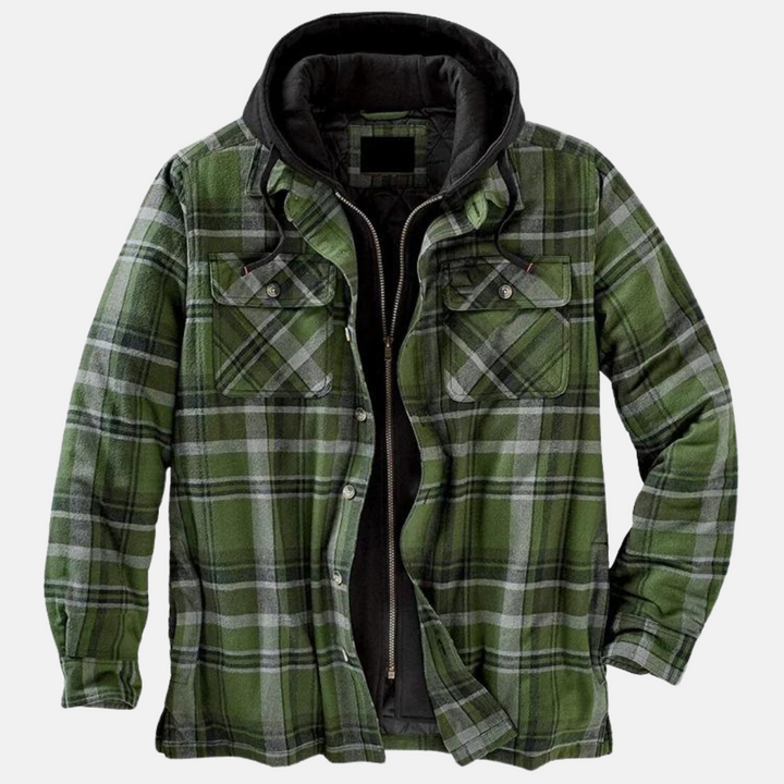 Jasper | Men's Hooded Plaid Flannel Shirt Jacket with Quilted Lining