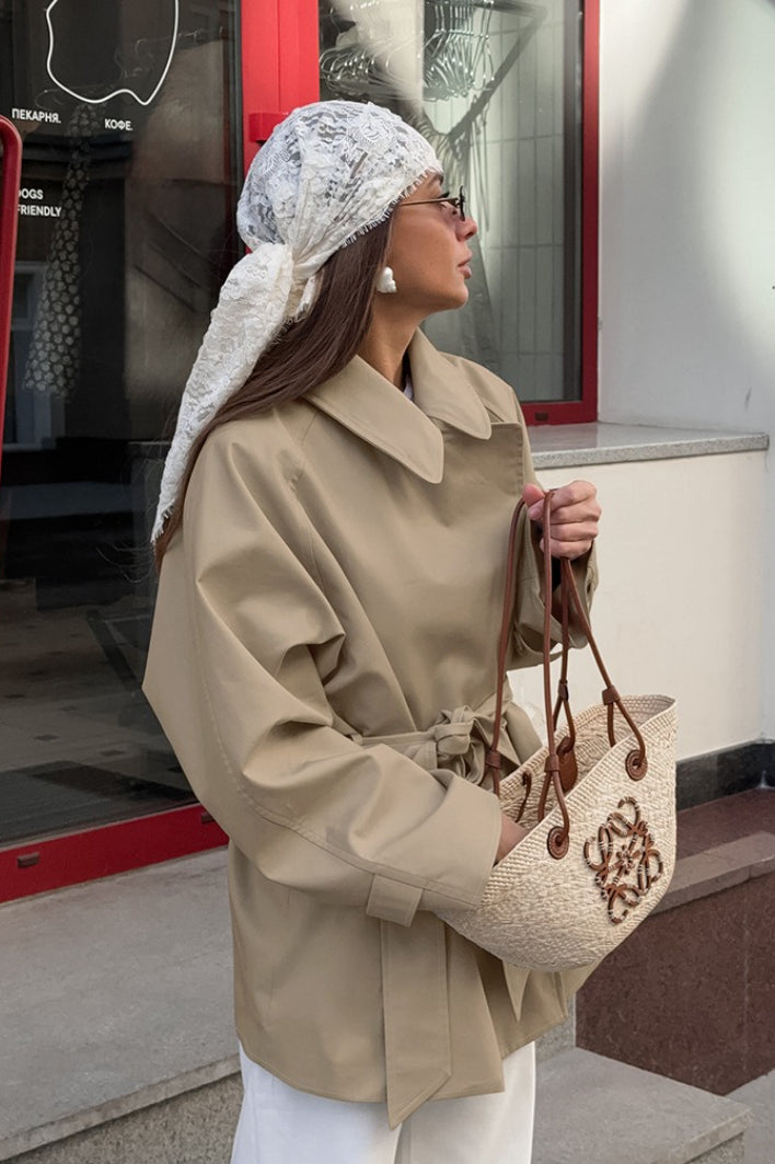 Genevieve | Women's Short Wrap-Belt Trench Jacket