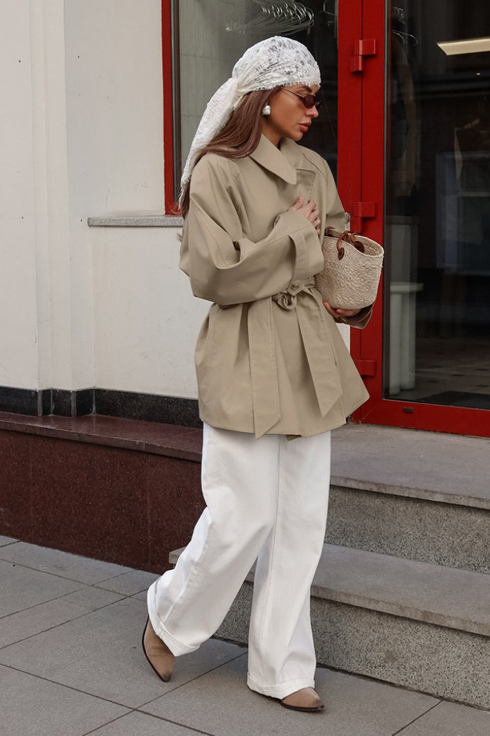 Genevieve | Women's Short Wrap-Belt Trench Jacket