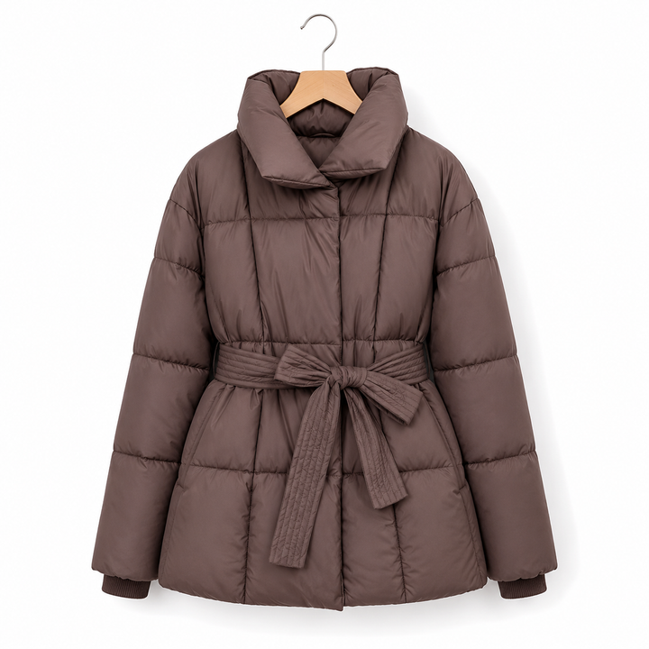 Cordelia | Women's Belted Quilted Puffer Jacket with Funnel Collar