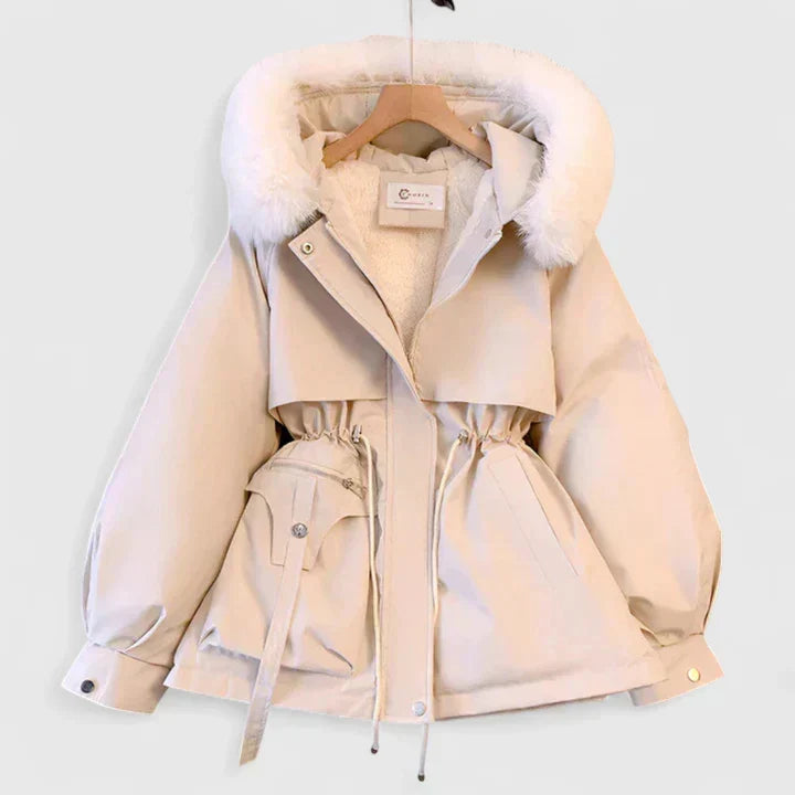 Beatrix | Women's Fur-Trim Hooded Parka Jacket with Cinched Waist