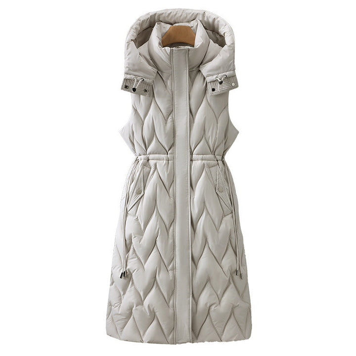 Astrid | Women's Long Quilted Puffer Vest with Hood and Drawstring Waist