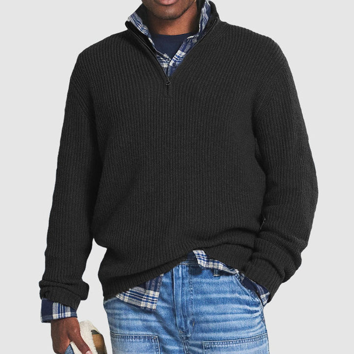 Donovan | Men's Quarter-Zip Ribbed Knit Sweater with Stand Collar
