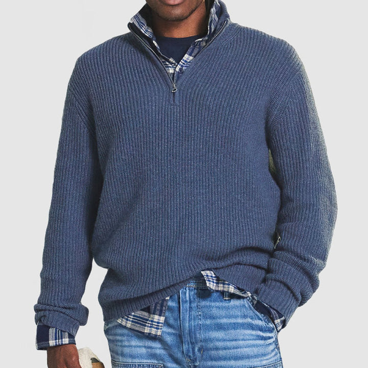 Donovan | Men's Quarter-Zip Ribbed Knit Sweater with Stand Collar