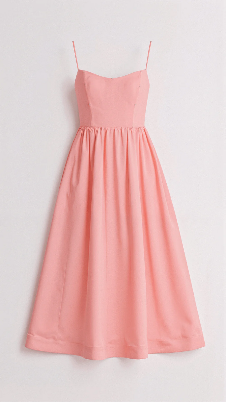 Strappy Scoop Neck Fit & Flare Cotton Midi Dress