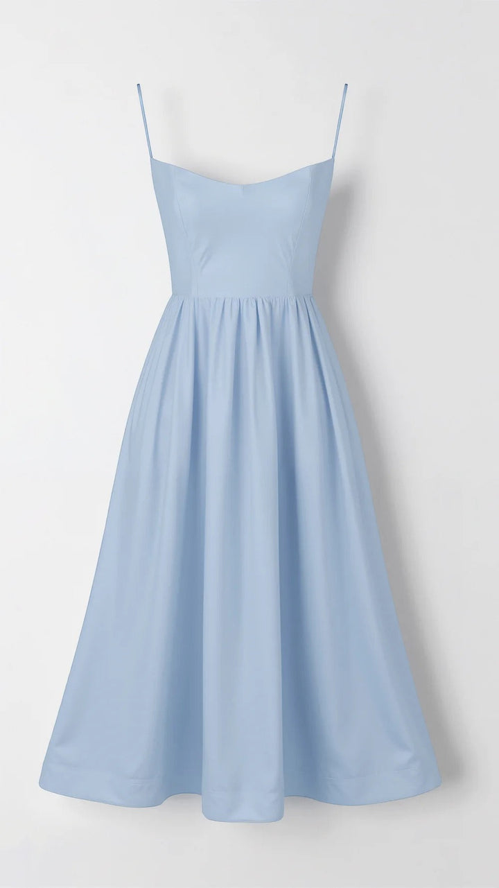 Strappy Scoop Neck Fit & Flare Cotton Midi Dress