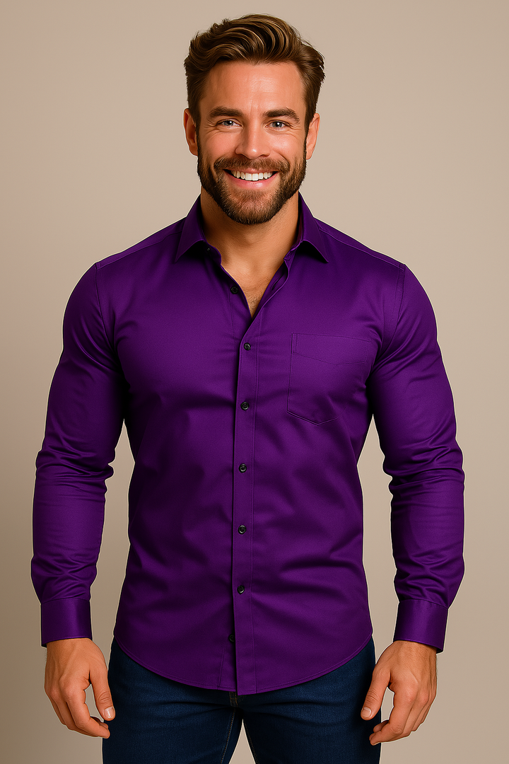 Chest Pocket Long Sleeve Muscle Fit Dress Shirt