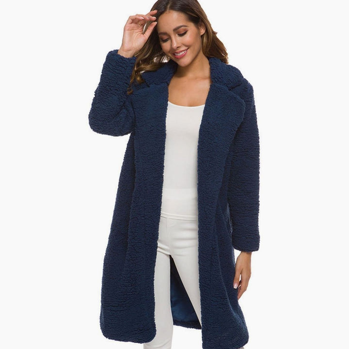 Rosamund | Women's Long Teddy Bear Coat with Notch Lapels and Open Front