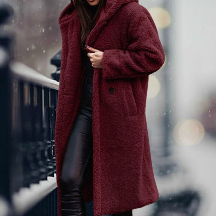 Rosamund | Women's Long Teddy Bear Coat with Notch Lapels and Open Front